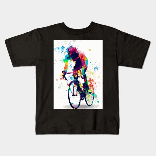 Racing Bike Cyclist Rainbow Kids T-Shirt by maxcode